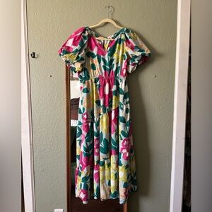 Botanic Garden dress - Pink, Yellow, Green